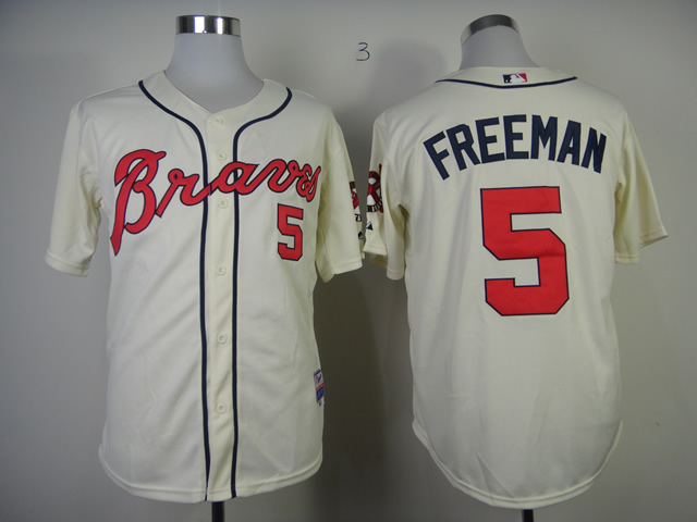 Men Atlanta Braves 5 Freeman Cream MLB Jerseys